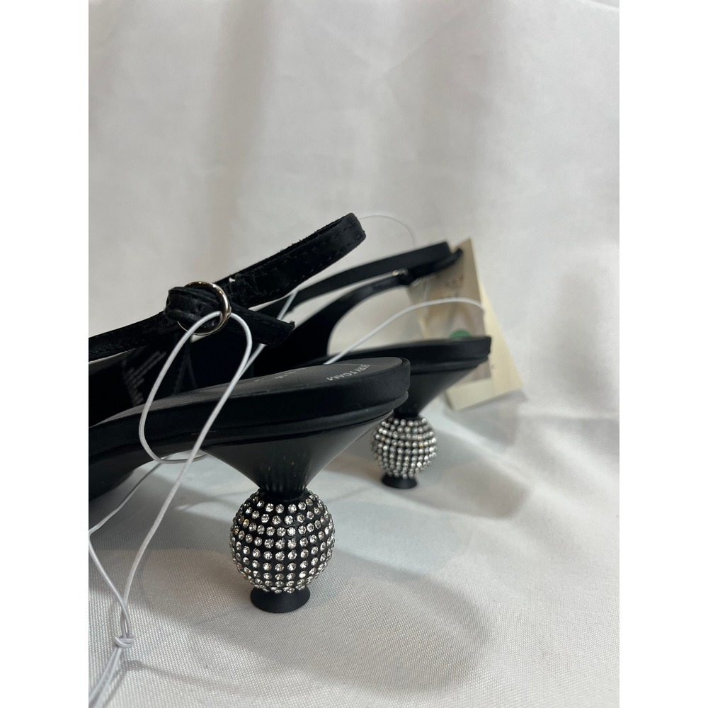 A New Day Womens Black Satin Slingback Pumps Rhinestone Sphere Heel Size 8.5 - Picture 3 of 6